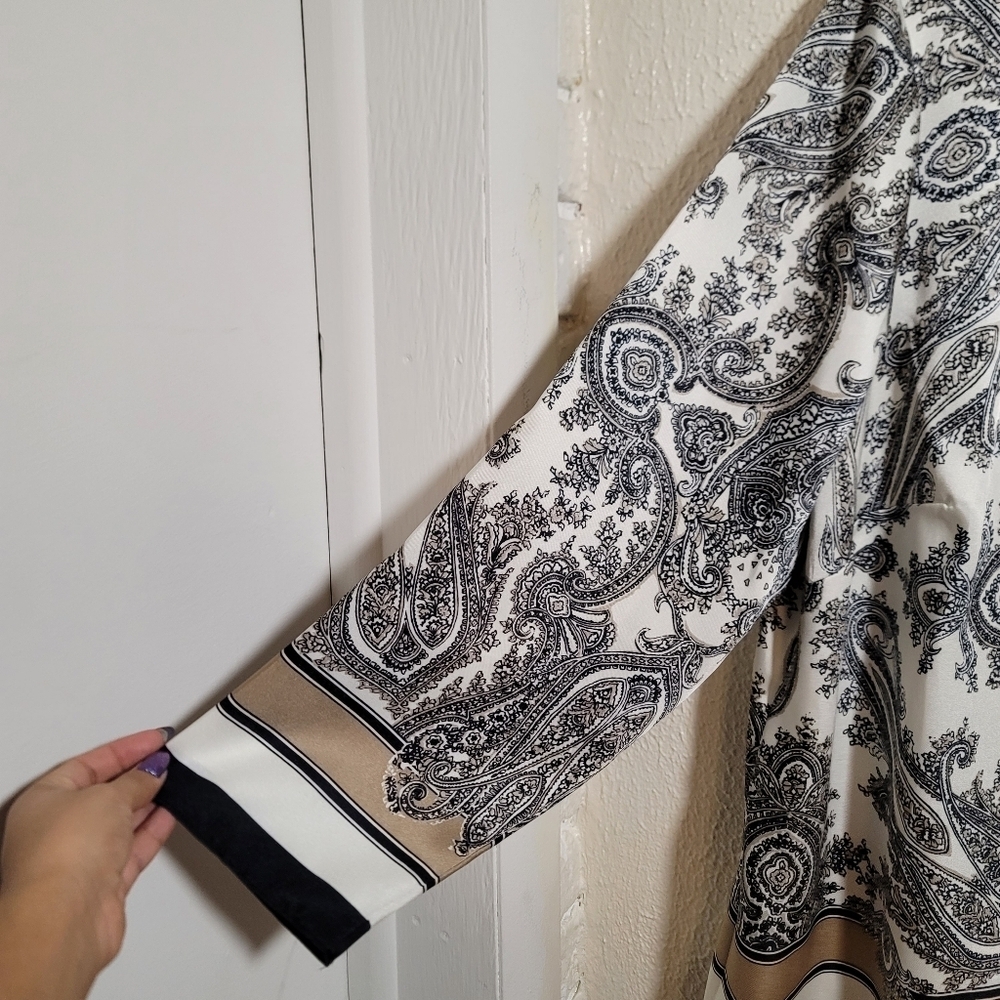 Talbots Satin Paisley Print Round Neck Blouse sz 20W Black White - Picture 3 of 13